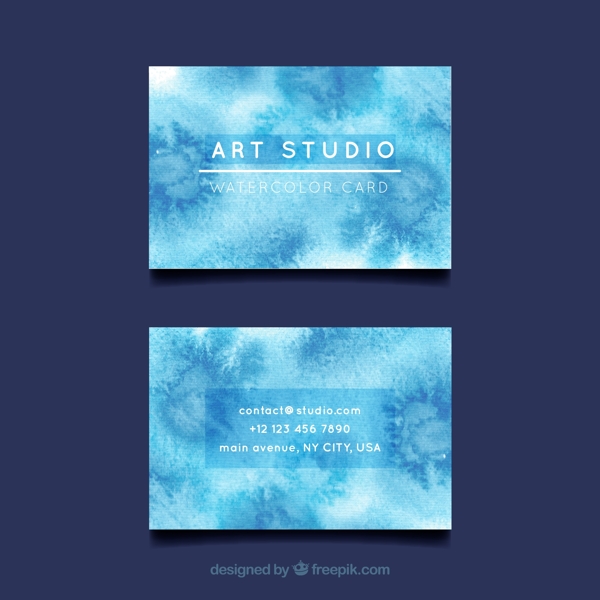 水彩艺术工作室蓝色卡片