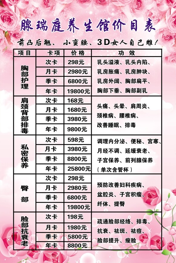 美容價(jià)目表