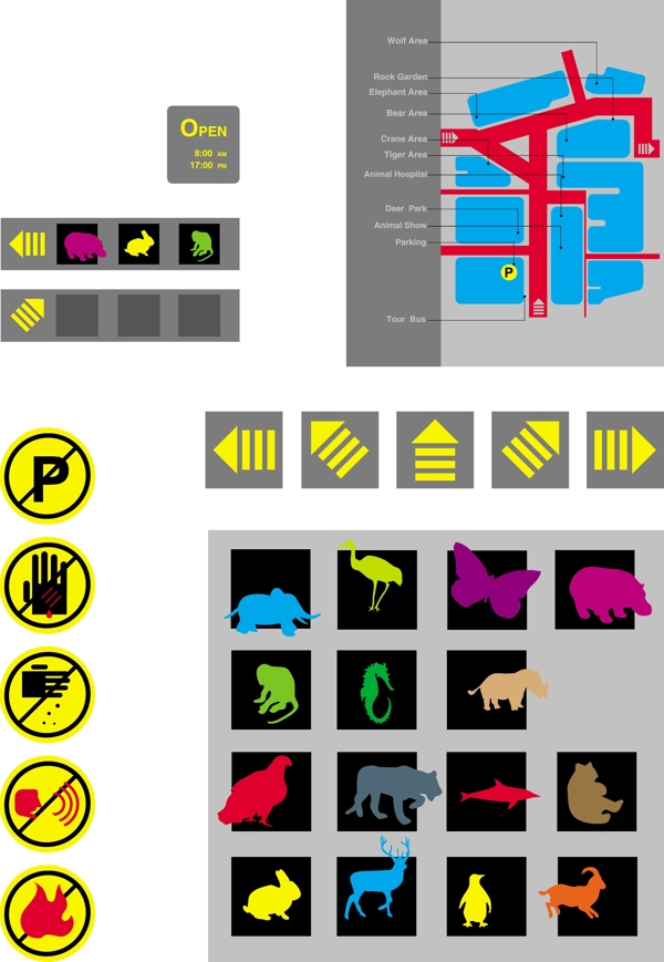 动物彩色公共标识图标提示图标平面图设计