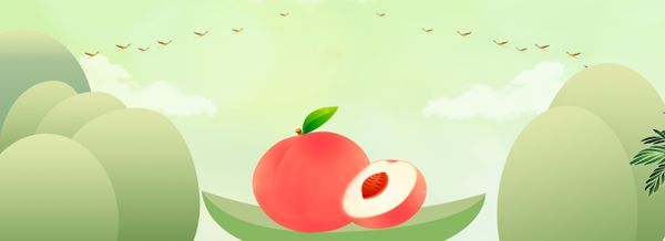 绿色清新桃子水果背景