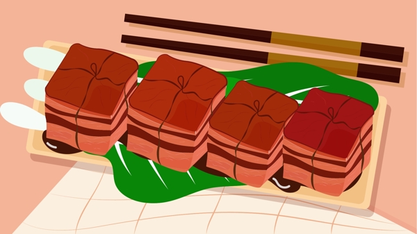 原创矢量插画美食系列之杭州东坡肉
