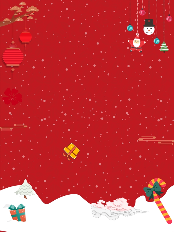 红色圣诞雪地冬天卡通展板背景