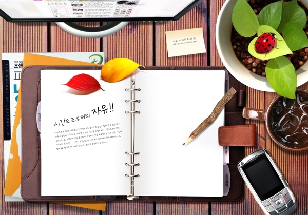 設(shè)計元素盆栽筆記本記事本手機(jī)書本照片圖片psd分層素材源文件09韓國設(shè)計元素
