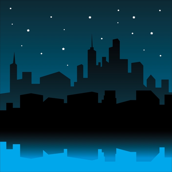 城市天际线的夜景背景矢量