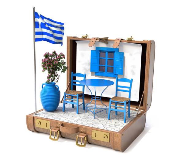 希腊国旗与房子图片