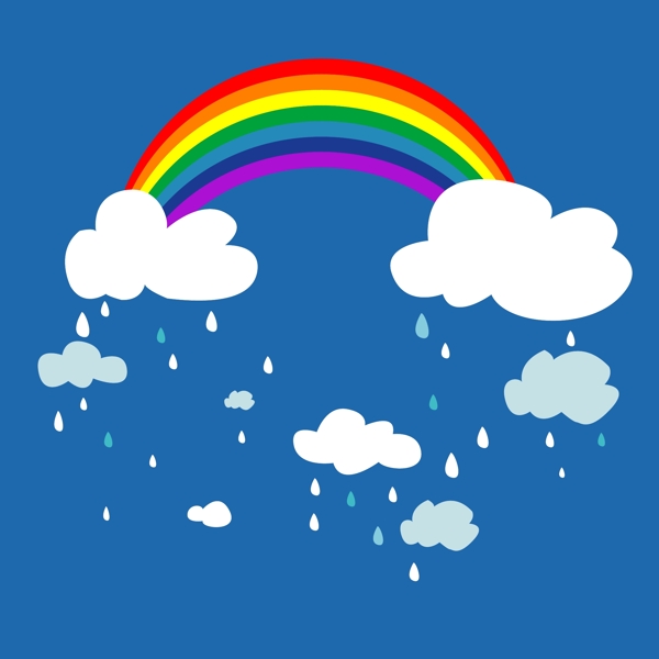 印花矢量图天空彩虹云彩雨滴免费素材