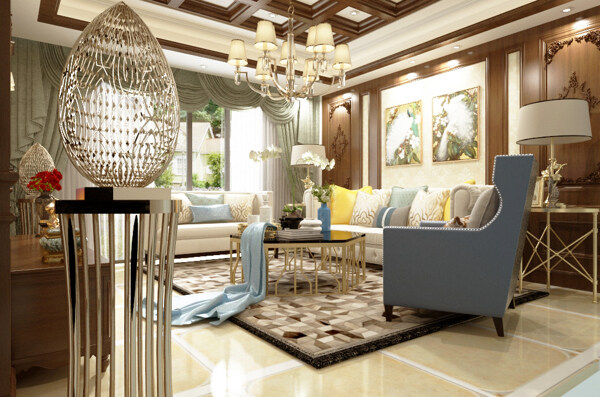 温馨舒适美式客厅装饰装修效果图