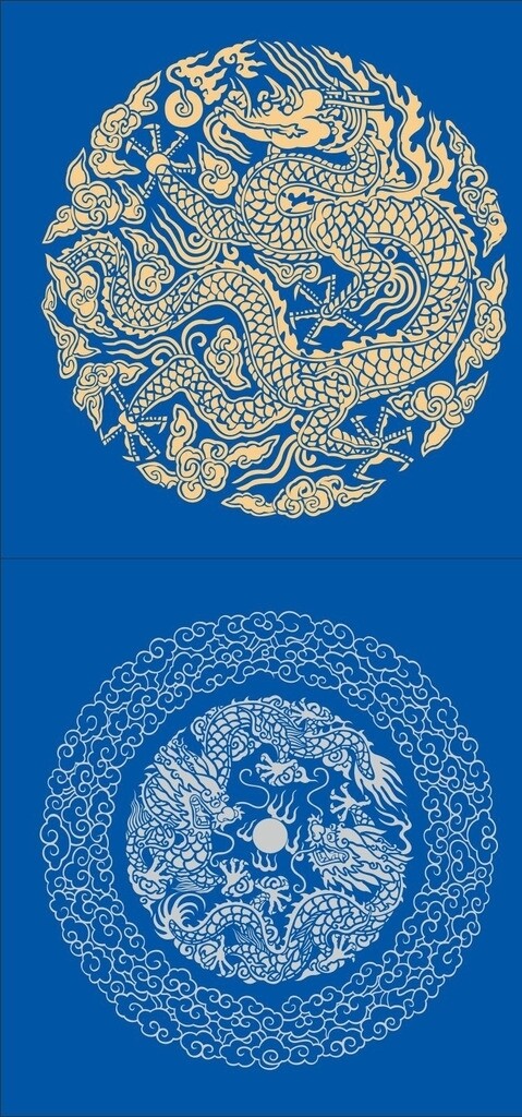 中国吉祥物二龙戏珠矢量图案