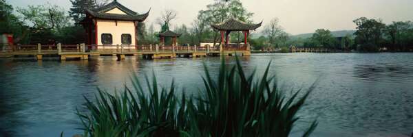 高清横幅底图中国园林建筑风景图片
