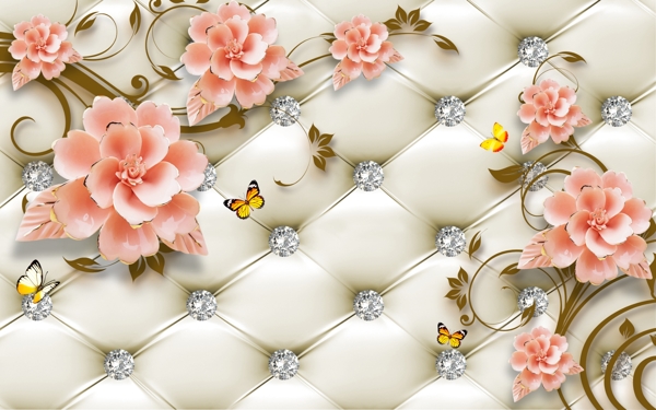 钻石漂亮花朵软包壁画背景墙