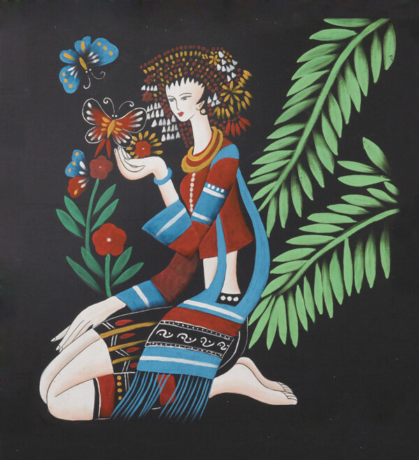 位圖蠟染民族風(fēng)女孩樹葉免費素材