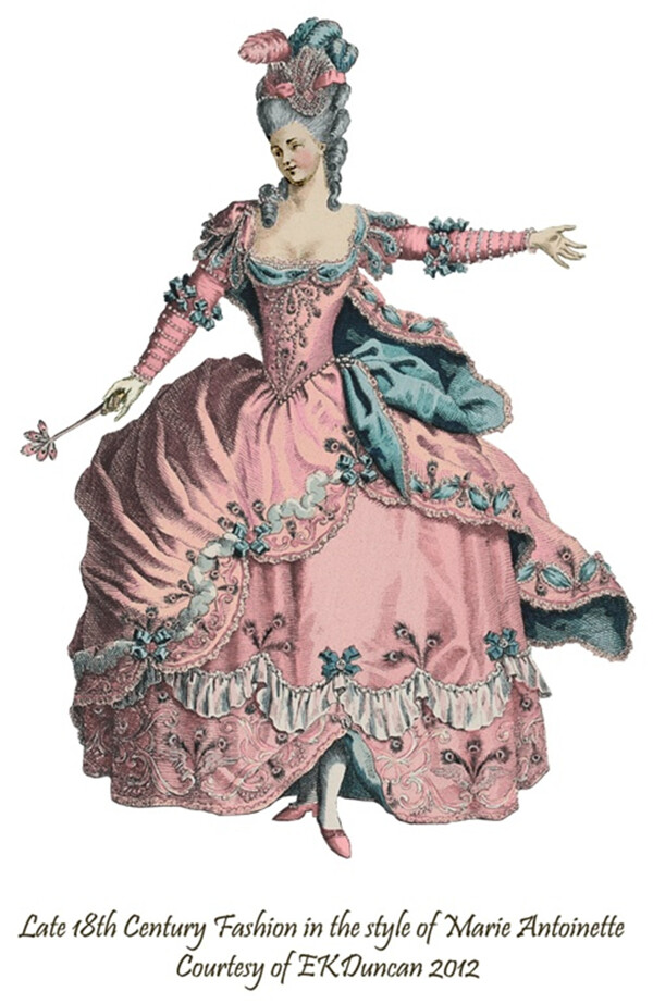 欧洲粉色古典洛可可长裙设计图