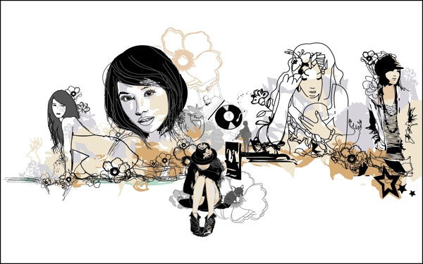 人物線條插畫設計圖片