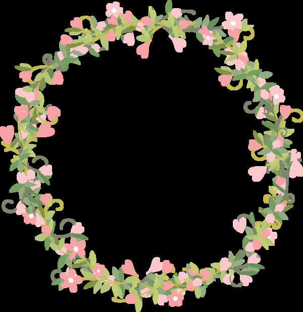 清新少女心粉色花朵手绘花环装饰元素