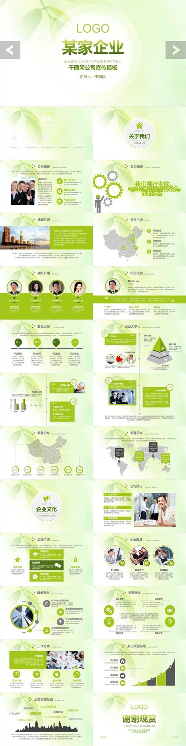 极简绿色清新公司宣传PPT模板
