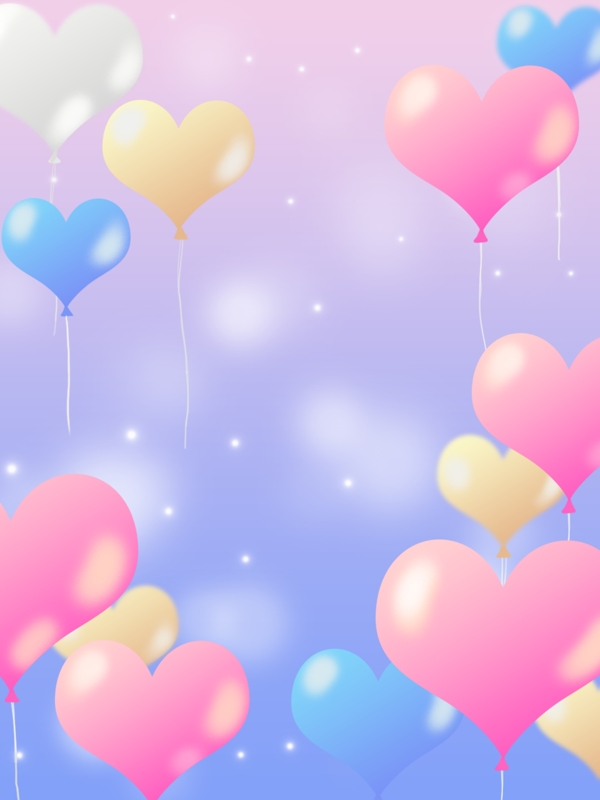 紫色渐变浪漫爱心气球唯美卡通背景