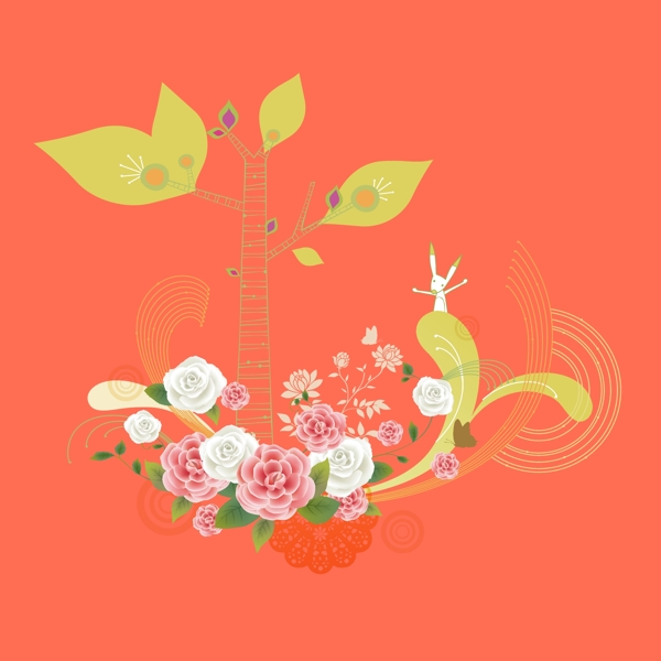 印花矢量圖T恤圖案動(dòng)物兔子植物免費(fèi)素材