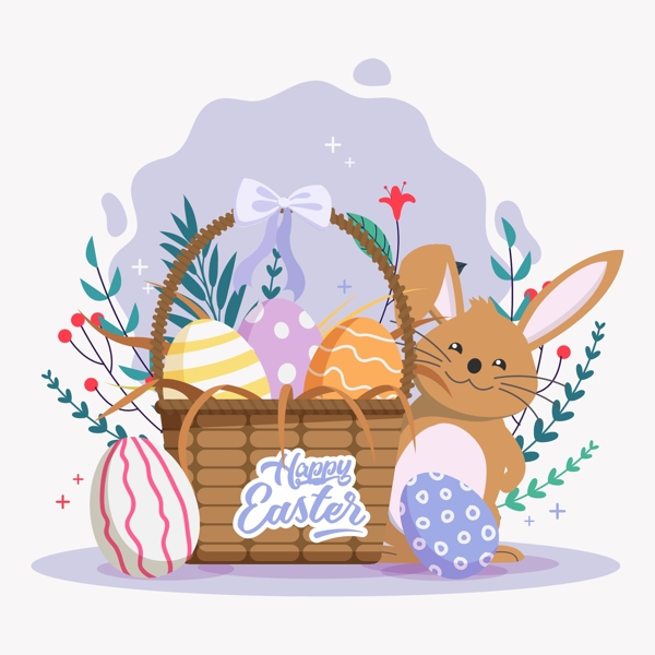 复活节彩蛋篮子兔子