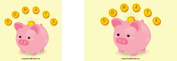 具有硬币背景的小猪存钱盒