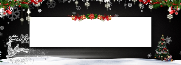 创意黑色圣诞节雪景banner背景