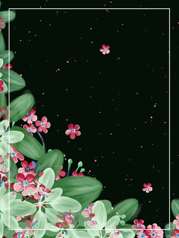 原创手绘绿叶花朵小清新梦幻浪漫背景素材