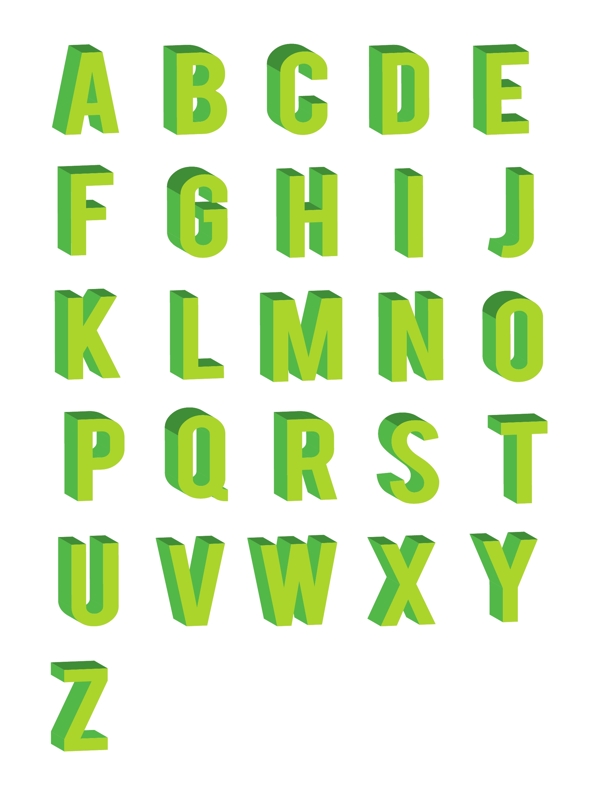 2.5D绿色26个英文字母矢量可商用