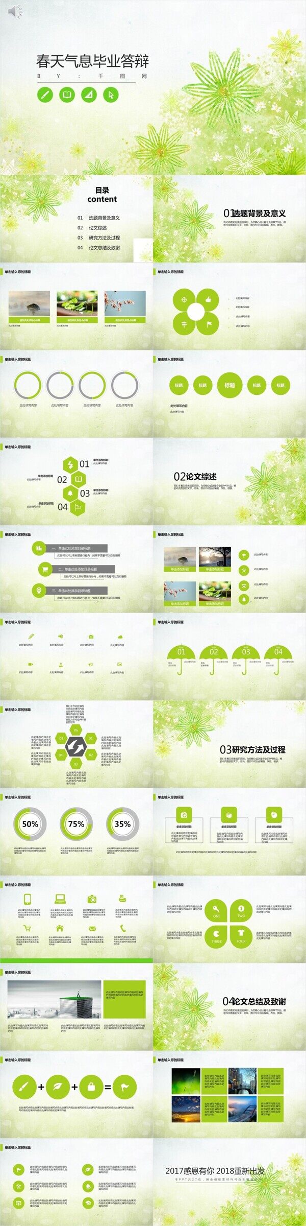 綠色清新畢業(yè)論文答辯PPT模板