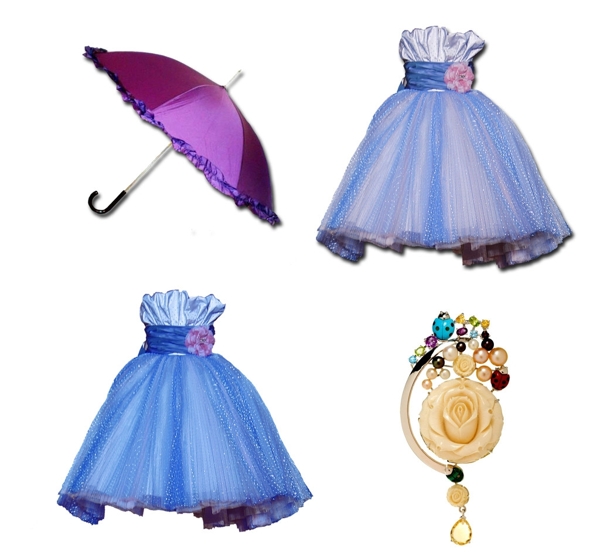 女孩裙子雨伞分层素材