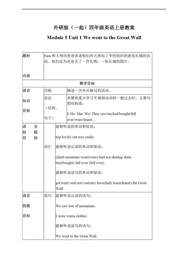 四年級上英語上冊教案module5unit1