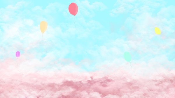 五彩云朵天空中的放飞的气球