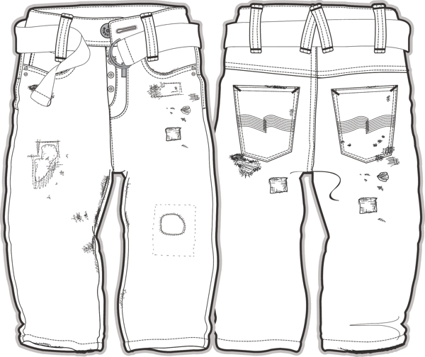 休闲裤儿童服装设计秋冬装线稿矢量素材