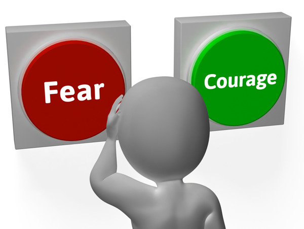 恐惧的勇气按钮显示恐怖或无所畏惧