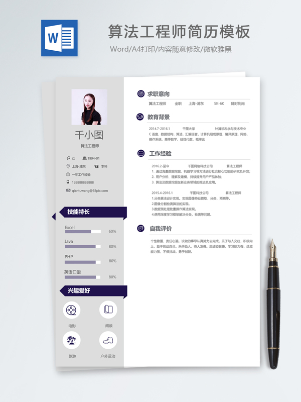 算法工程師個(gè)人簡歷模板