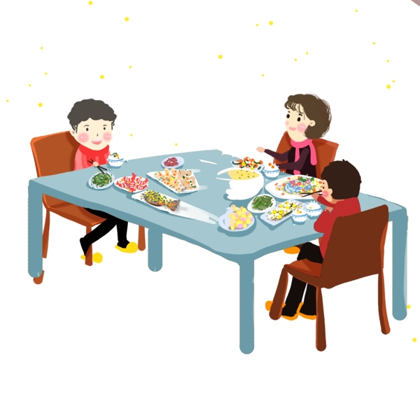 吃年夜飯的一家人物插畫元素