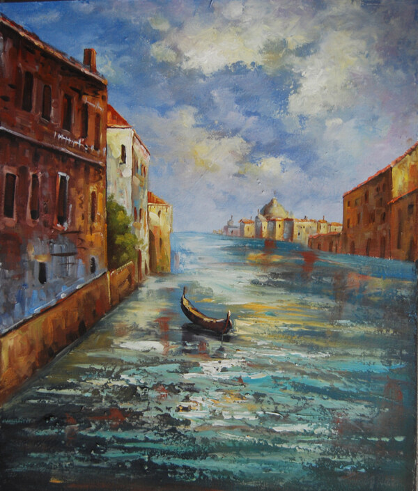 威尼斯水城风景油画图片