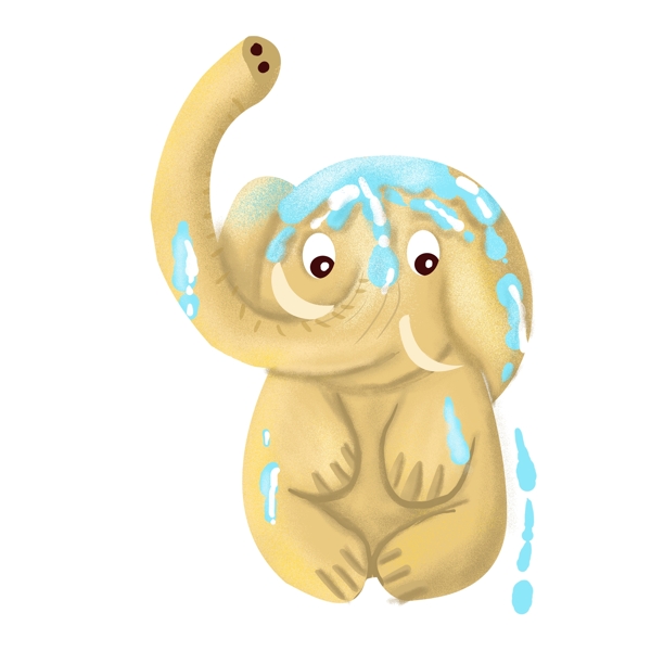 呆萌可爱自己洗澡的大象