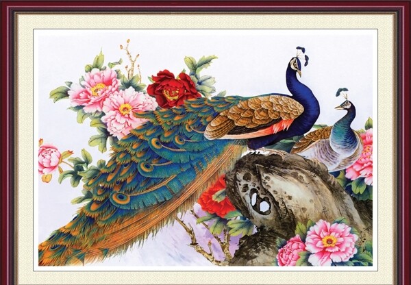 牡丹孔雀装饰画图片