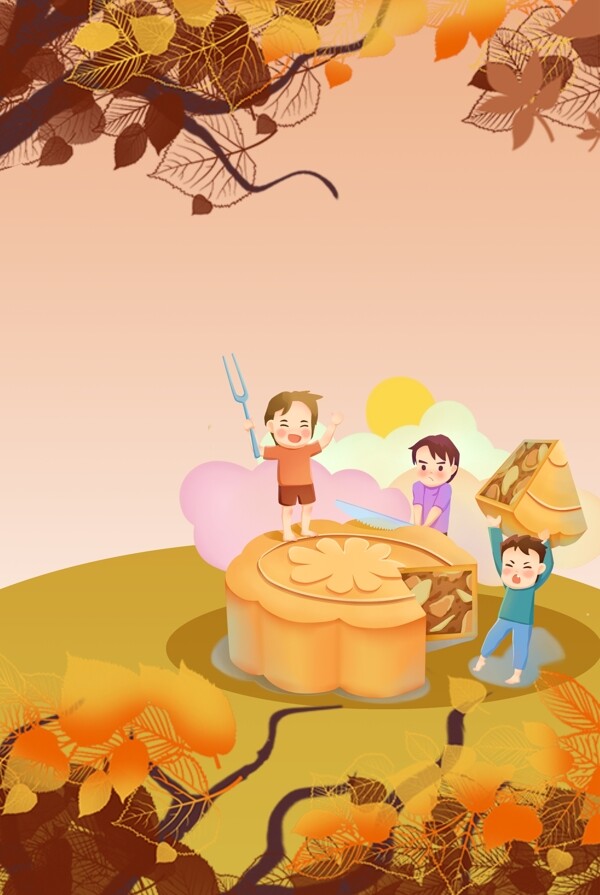 中秋节孩子们吃月饼海报背景