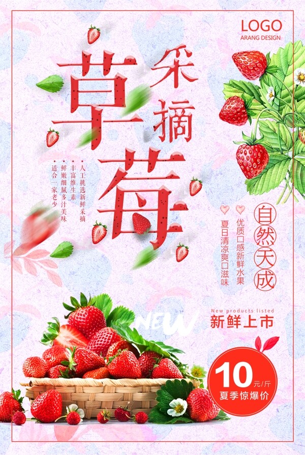 清新草莓采摘季宣传海报