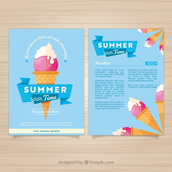 美味冰淇淋夏季度假宣传单矢量