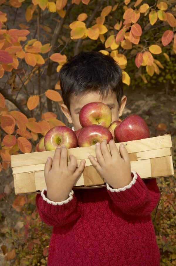 抱着苹果的国外儿童图片