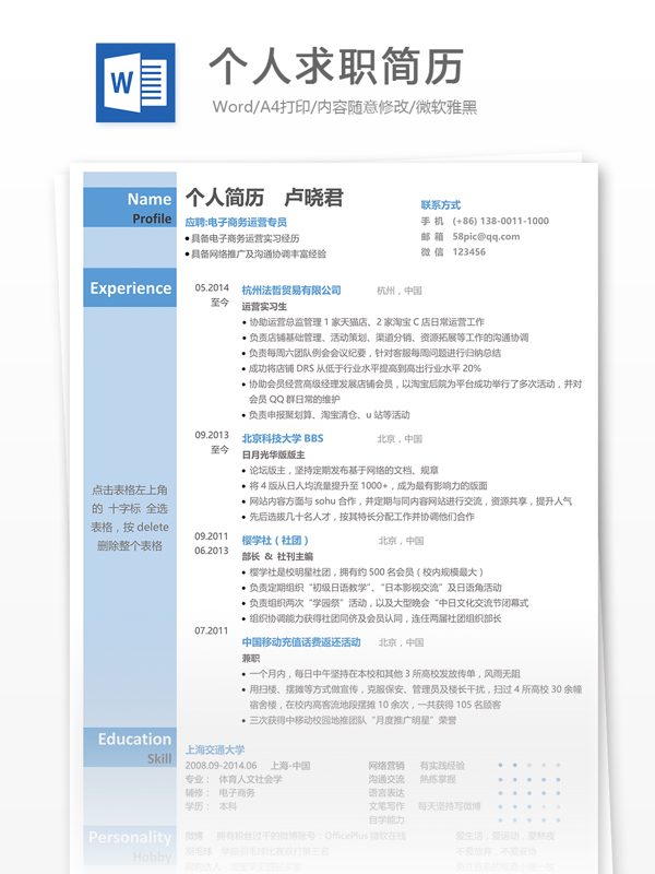 個(gè)人求職簡(jiǎn)歷模板