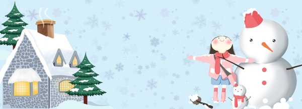 冬天女孩雪人背景圖片