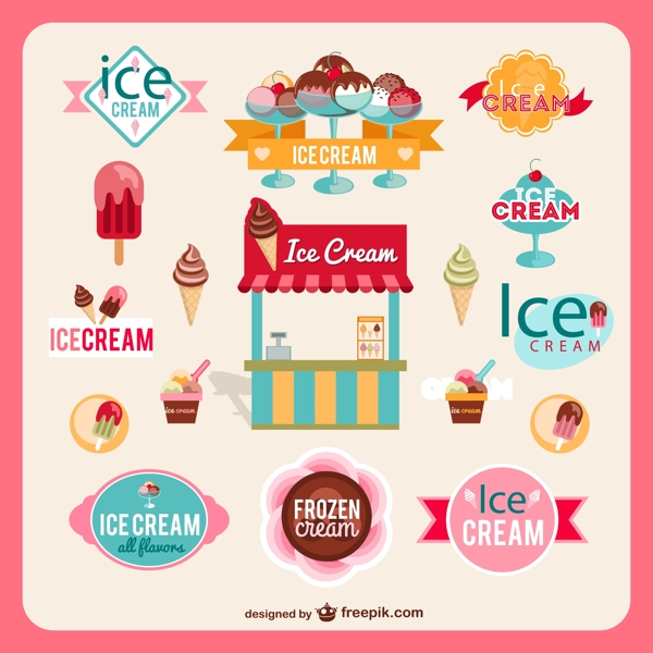 彩色冰淇淋元素标签