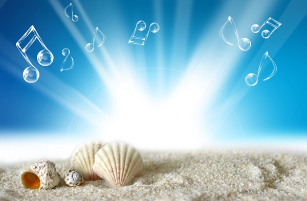 梦幻海滩风光图片沙滩海滩海星贝壳五角星海螺梦幻泡泡水泡海洋鱼海滩风光psd分层素材