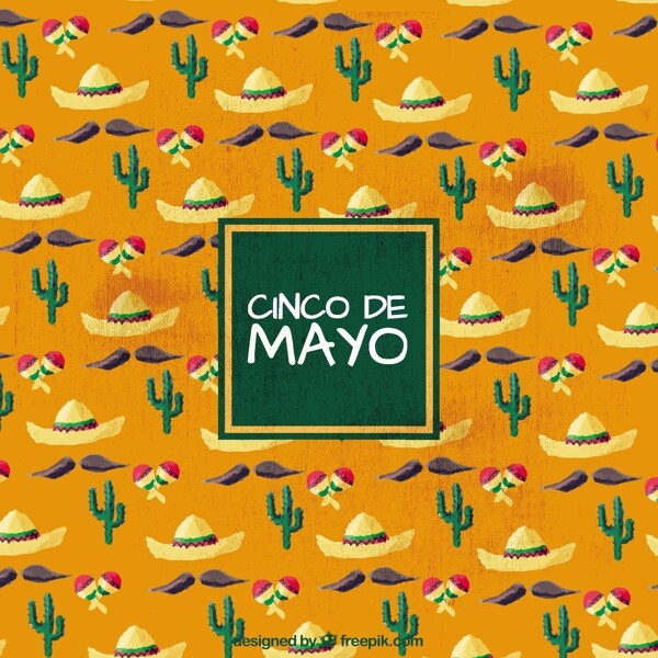 CincodeMayo的背景与墨西哥帽子和仙人掌