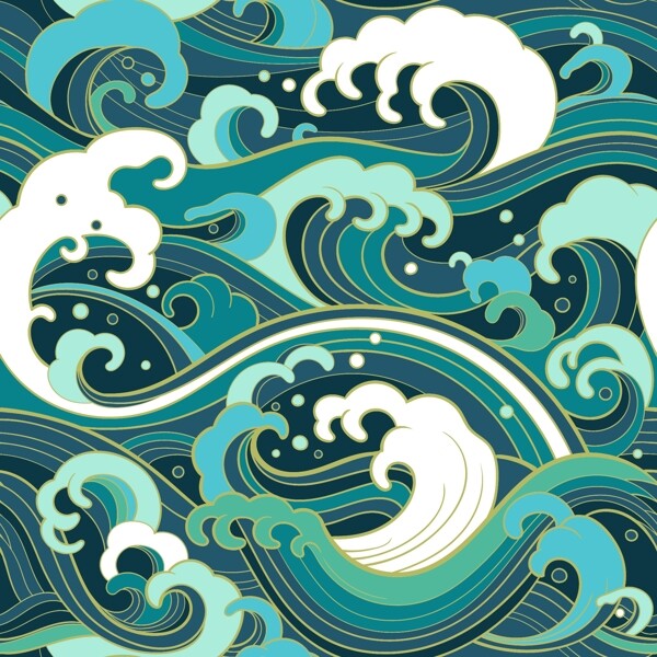 海浪和风图案浮世绘