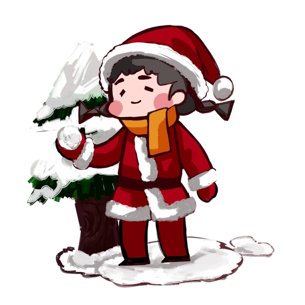 圣诞节穿圣诞衣大雪球的男孩