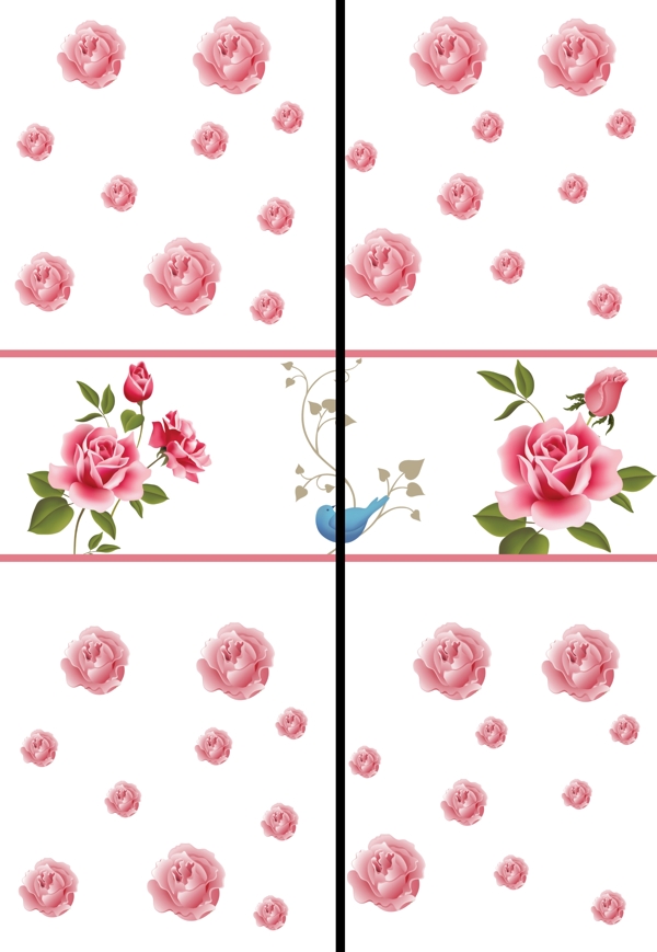 移門玫瑰花鳥圖片