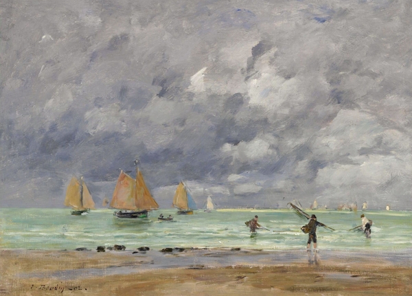 EugeneBoudinFishersandBoatsnearTrouville1892.jpeg畫家風(fēng)景畫靜物油畫建筑油畫裝飾畫